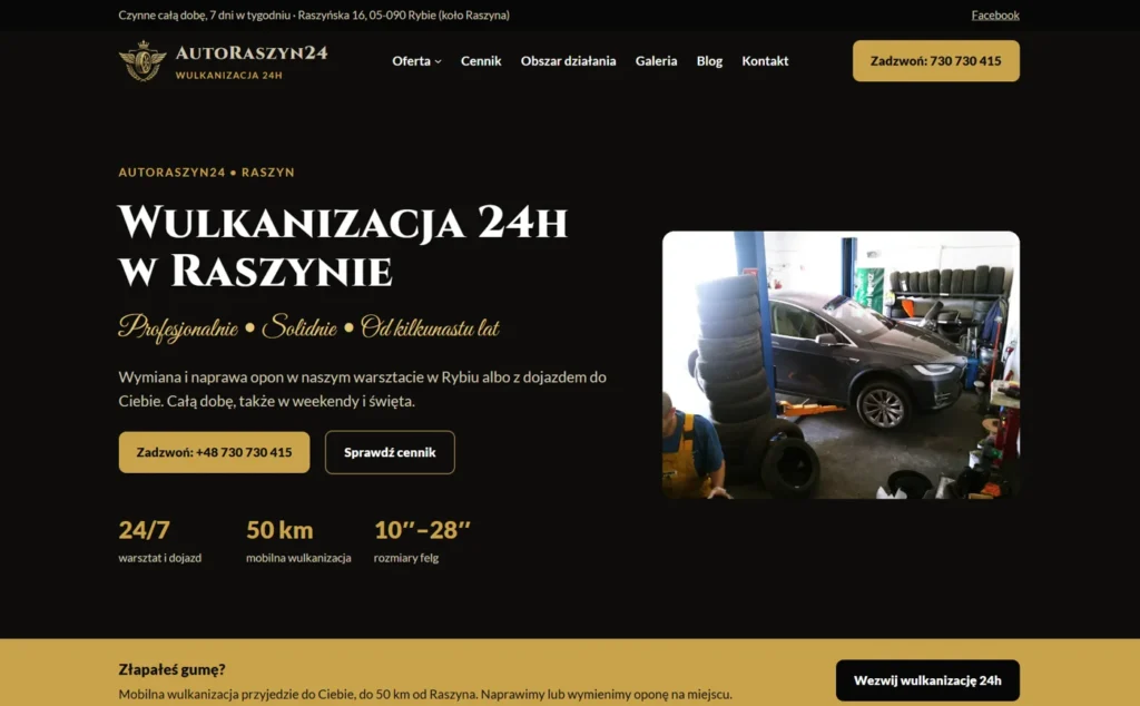 Strona AutoRaszyn24 – wulkanizacja 24h w Raszynie